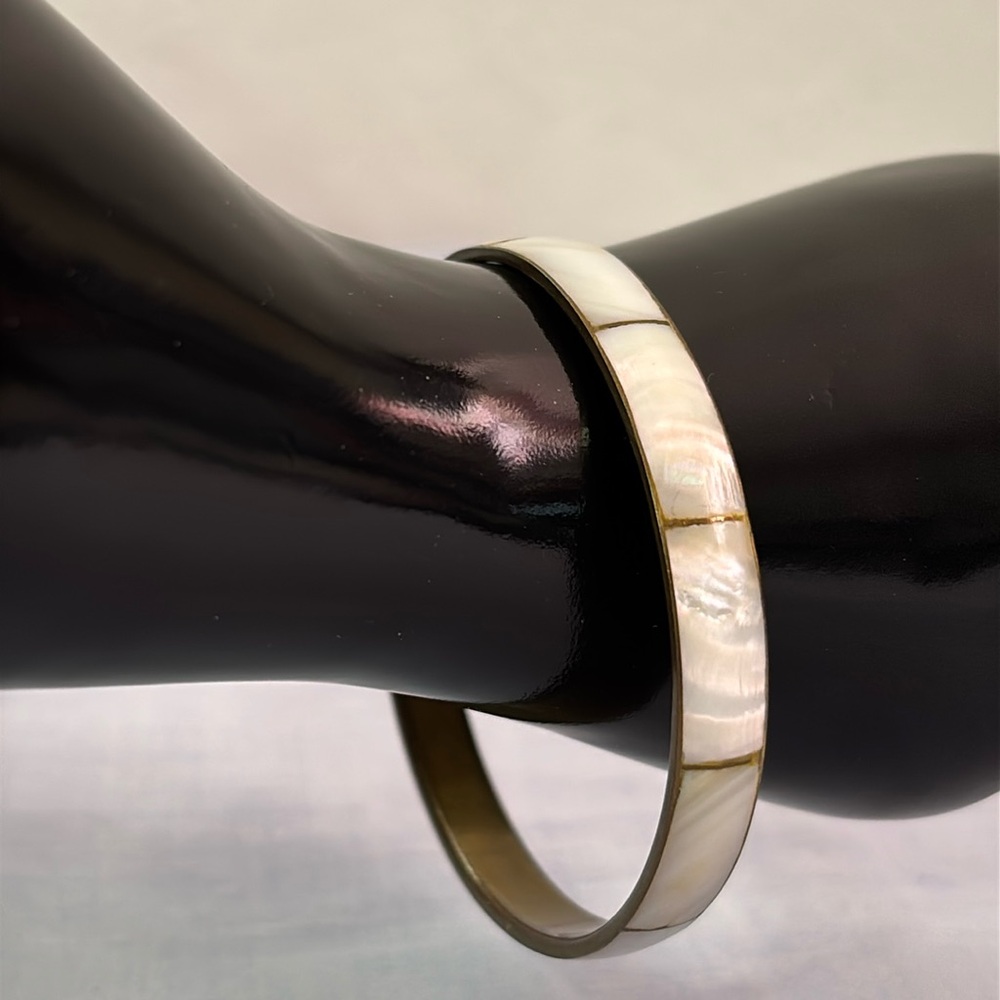 Mother of Pearl on Bronze/Gold-Tone Bangle Style Bracelet